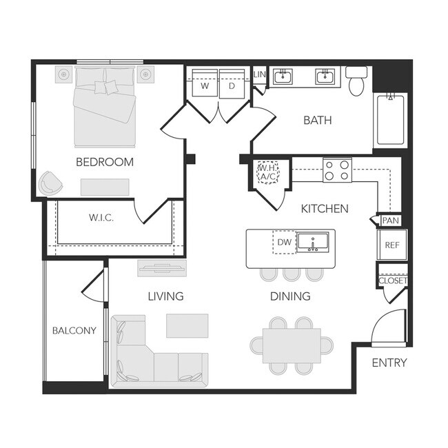 1BR 1BA (908 SF) 10208 floor plan
